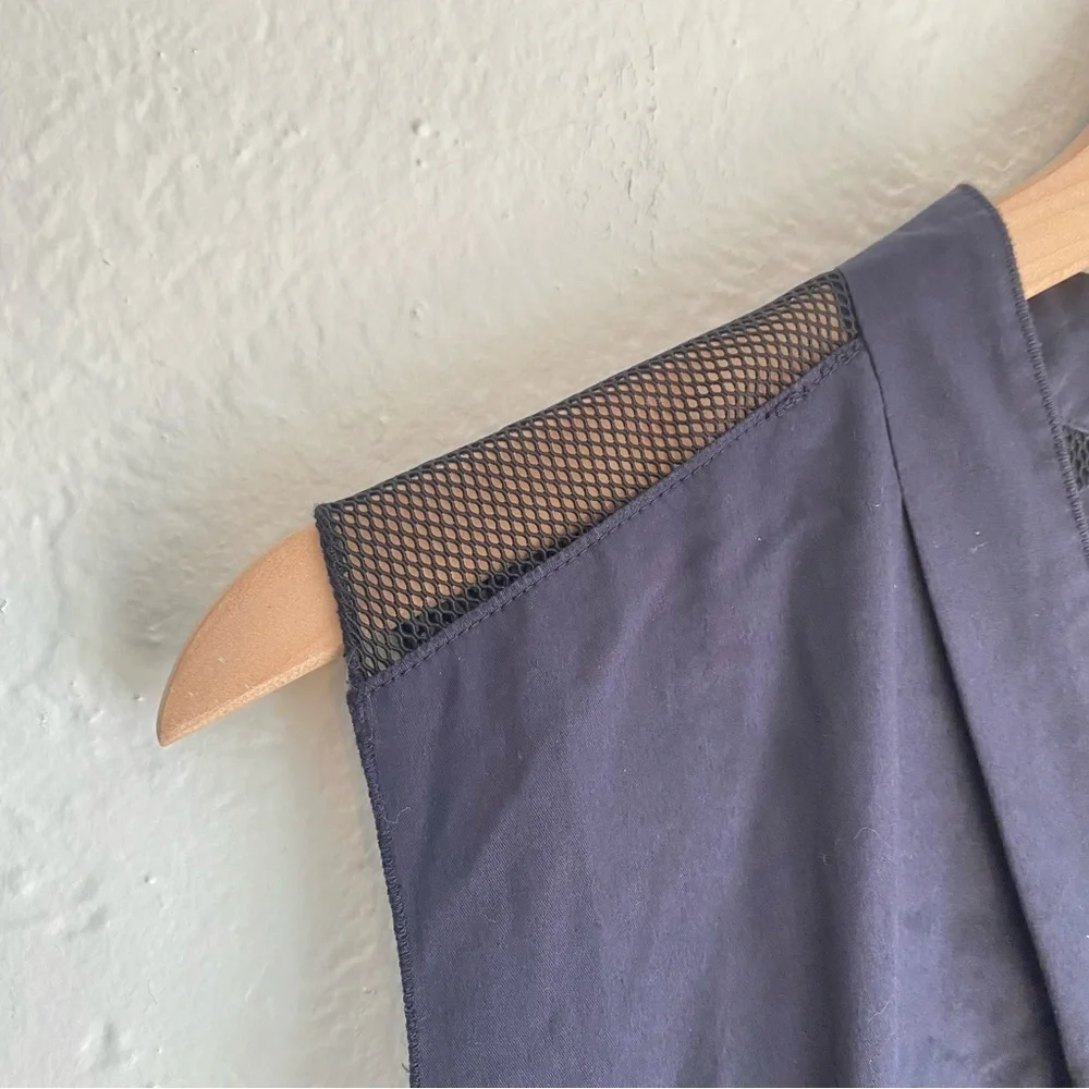 Elie‎ Tahari Navy Sleeveless Midi Dress with mesh shoulders